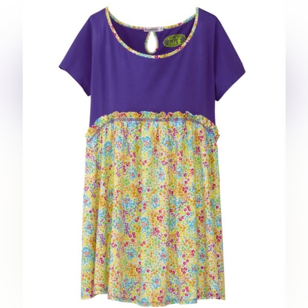 Y2K UNIQLO Tell A Tale Fafa‎ floral purple babydoll tunic kawaii swing top M